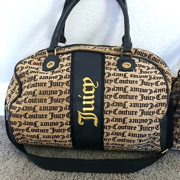 Juicy Couture Set of 2 Travel Weekend Duffle Shoulder Bags Purses Gothic Print - Picture 4 of 6
